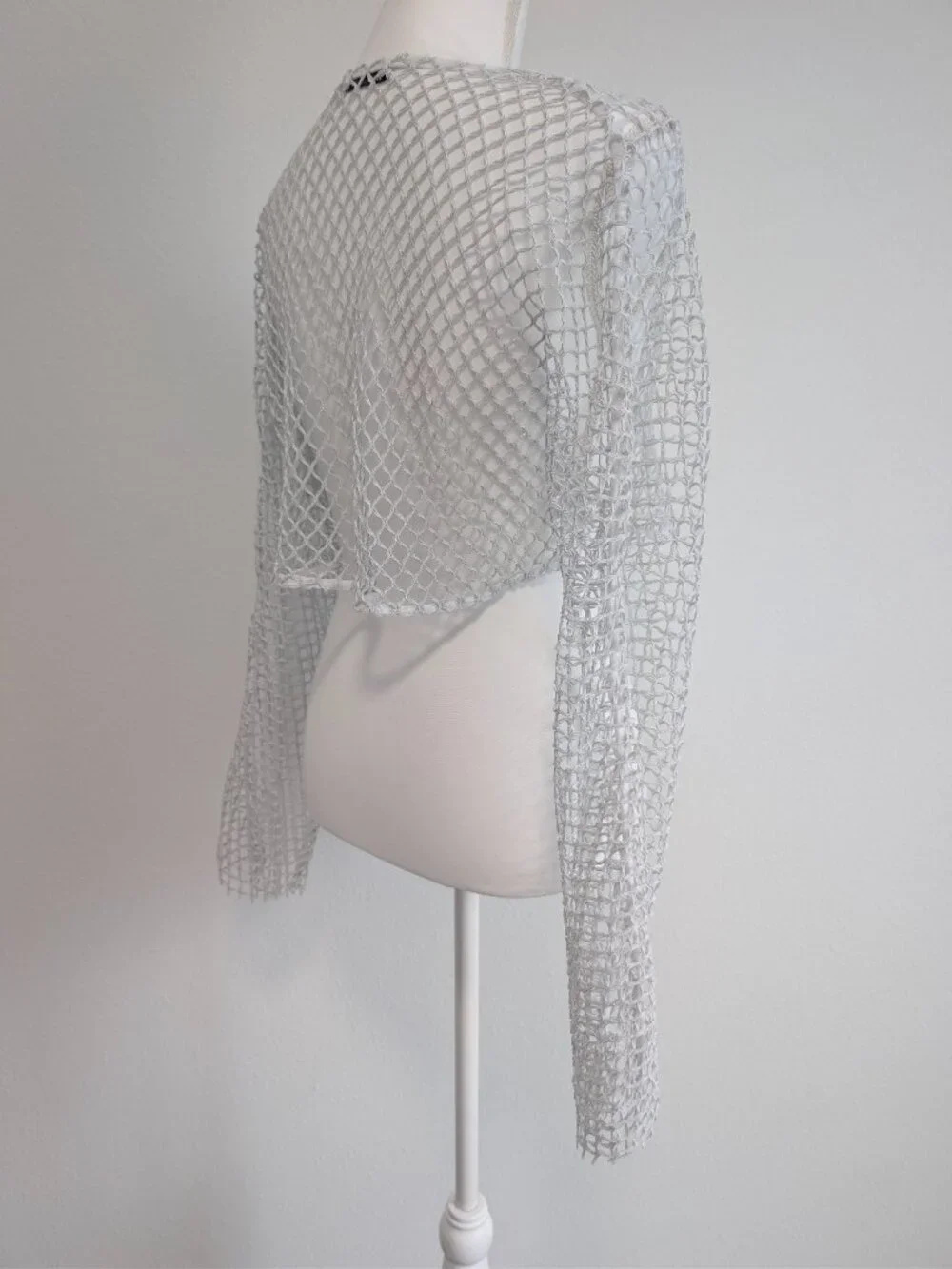 ZARA Open Knit Fishnet Cropped Long Sleeve Top L
